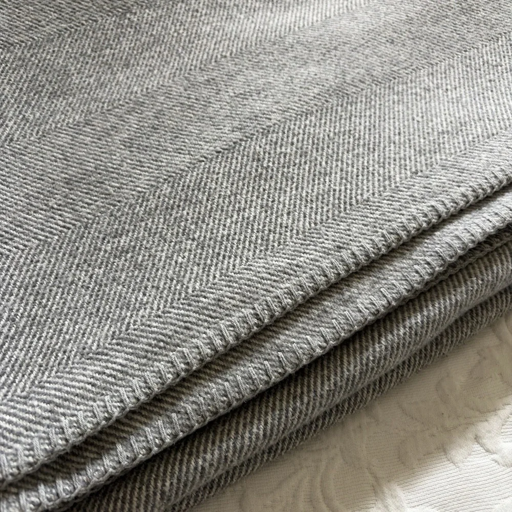 Roca Home Blanket 66x90 Gray Herringbone Cotton Blend Made Portugal Newplaid